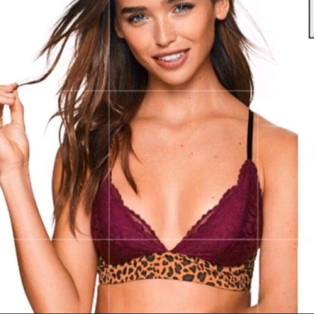 VS PINK RACERBACK LACE PADDED BRALETTE BRA ANIMAL PRINT NWT Medium